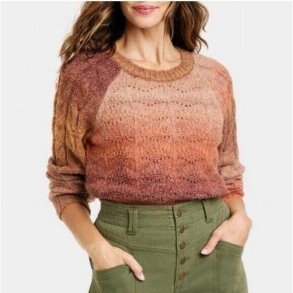 Knox Rose Bohemian Sweater XSmall Brown Ombre Crochet Knit Crewneck - Picture 3 of 7